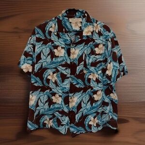 Island Republic Men’s Brown Blue Hawaiian Floral Silk Rayon  Xxl Tropical Resort